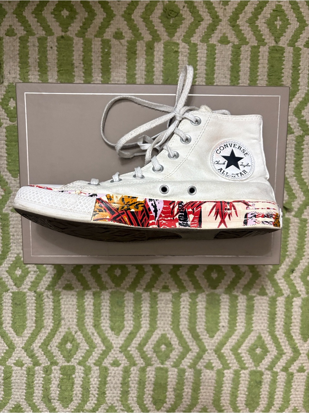 Converse Women’s White High-Top Sneakers with Floral-Print Midsole